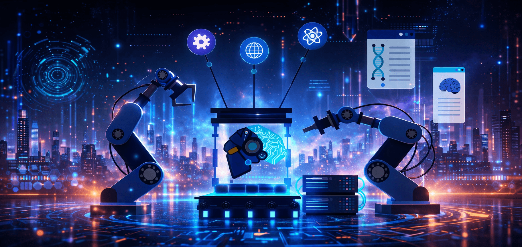 Laboratorio futurista con inteligencia artificial y robotica