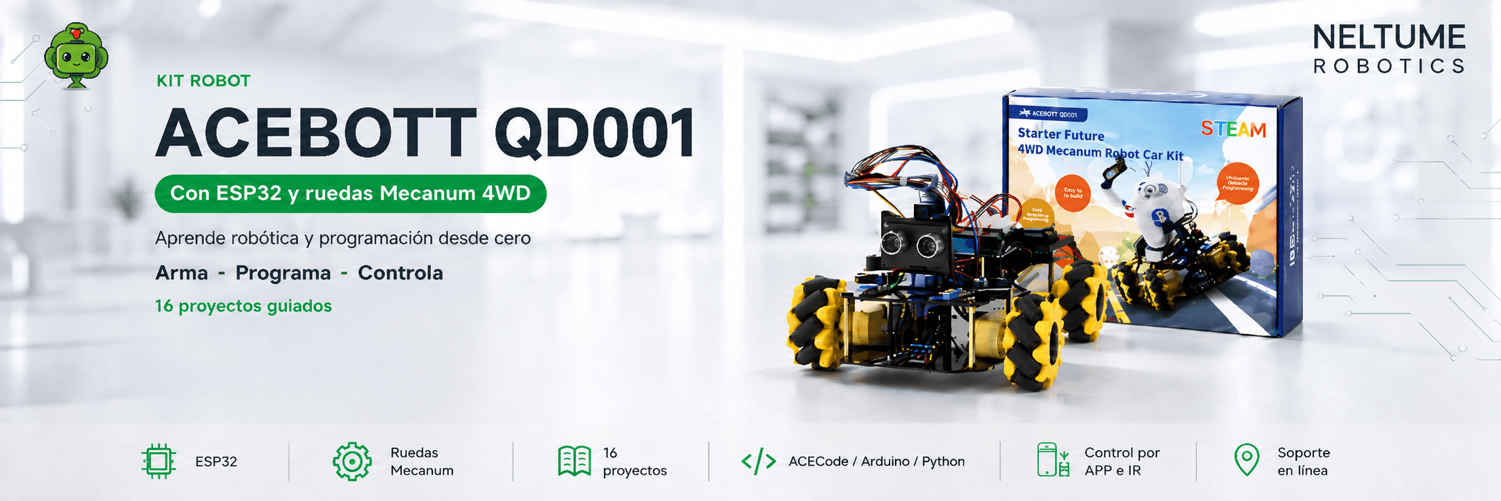 Kit Robot ACEBOTT QD001 con ESP32 y ruedas Mecanum 4WD