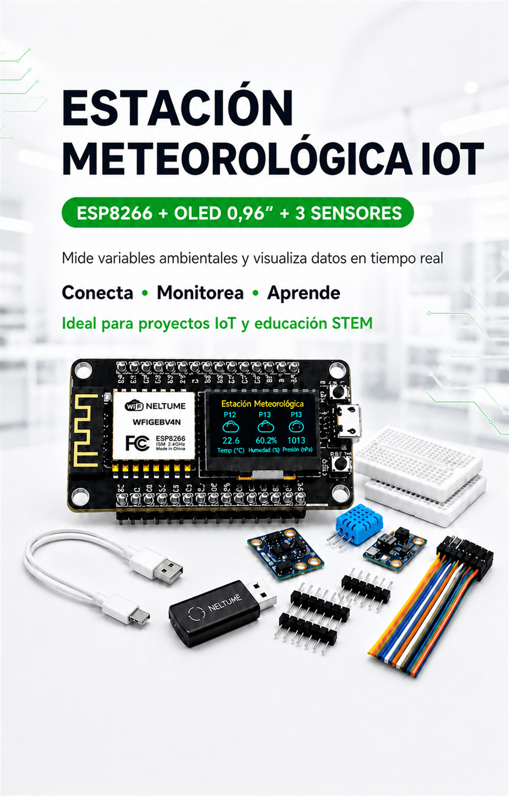 Estación meteorológica IoT basada en ESP8266, pantalla OLED y sensores
